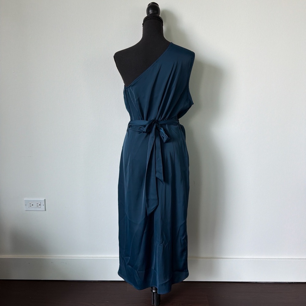 One-Shoulder Teal Blue Satin Dress - Picture 4 of 7